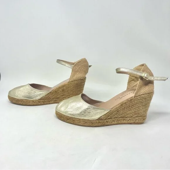 * GAIMO Obi Wedge Espadrilles in Gold Leather Size 41 - Picture 6 of 13